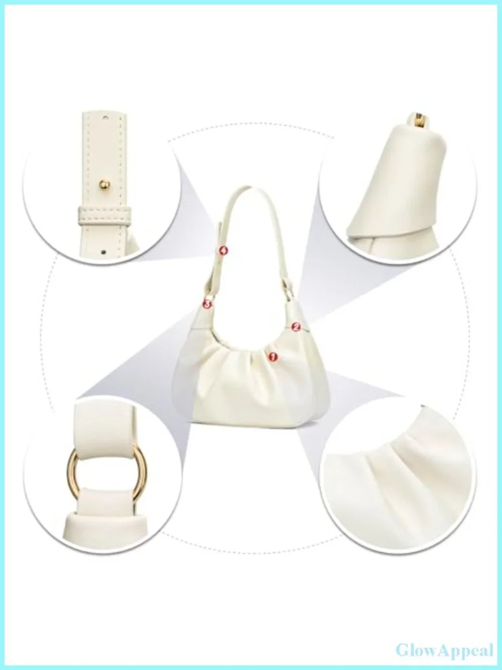 Faux Leather Crescent Hobo Shoulder Bag Ruched Purse Underarm Mini